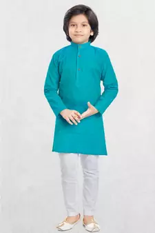 Green Boys Benaras Cotton Kurta Suit