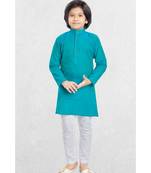 Green Boys Benaras Cotton Kurta Suit