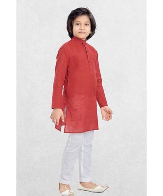 Red Boys Benaras Cotton Kurta Suit 1