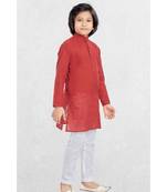 Red Boys Benaras Cotton Kurta Suit