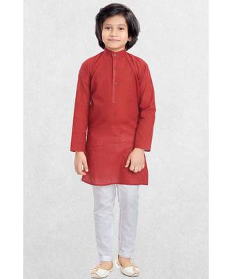 Red Boys Benaras Cotton Kurta Suit 2