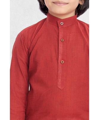 Red Boys Benaras Cotton Kurta Suit 3