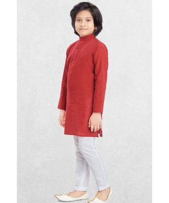 Red Boys Benaras Cotton Kurta Suit 4