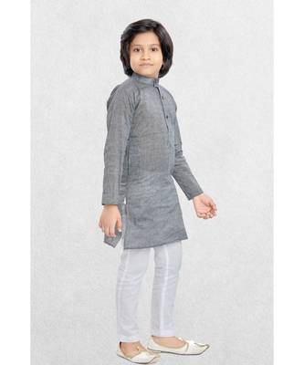 Grey Boys Benaras Cotton Kurta Suit 1