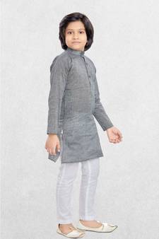 Grey Boys Benaras Cotton Kurta Suit