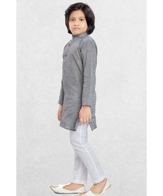 Grey Boys Benaras Cotton Kurta Suit 4