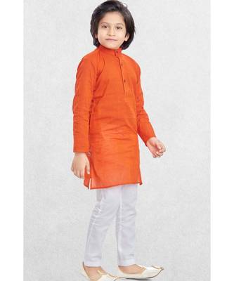 Orange Boys Benaras Cotton Kurta Suit 1