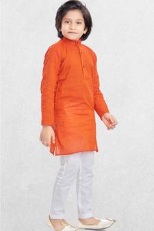 Orange Boys Benaras Cotton Kurta Suit