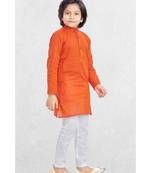 Orange Boys Benaras Cotton Kurta Suit