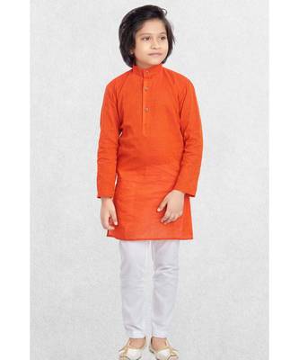 Orange Boys Benaras Cotton Kurta Suit 2