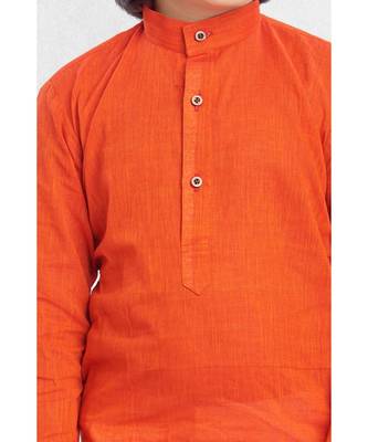 Orange Boys Benaras Cotton Kurta Suit 3