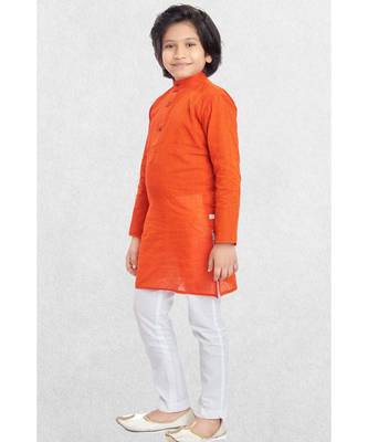 Orange Boys Benaras Cotton Kurta Suit 4