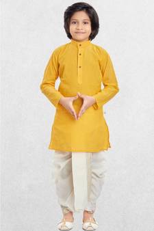 Yellow Boys Benaras Cotton Dhoti-Kurta Suit