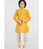 Yellow Boys Benaras Cotton Dhoti-Kurta Suit