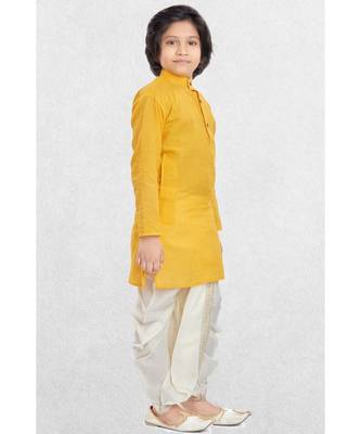 Yellow Boys Benaras Cotton Dhoti-Kurta Suit 3