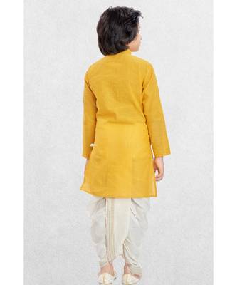 Yellow Boys Benaras Cotton Dhoti-Kurta Suit 4