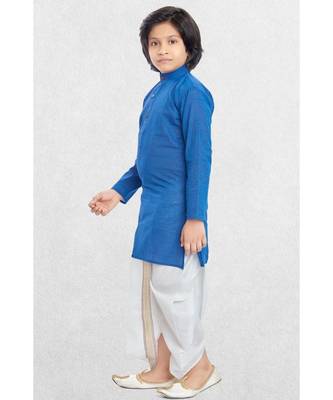 Blue Boys Benaras Cotton Dhoti-Kurta Suit 1