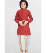 Red Boys Benaras Cotton Dhoti-Kurta Suit