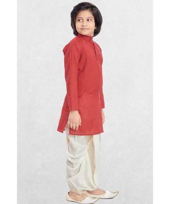 Red Boys Benaras Cotton Dhoti-Kurta Suit 2