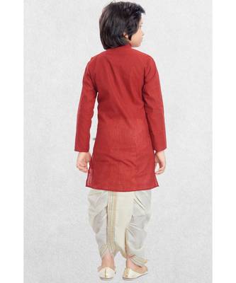 Red Boys Benaras Cotton Dhoti-Kurta Suit 3