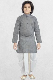 Grey Boys Benaras Cotton Dhoti-Kurta Suit