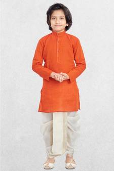Orange Boys Benaras Cotton Dhoti-Kurta Suit