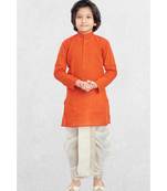 Orange Boys Benaras Cotton Dhoti-Kurta Suit