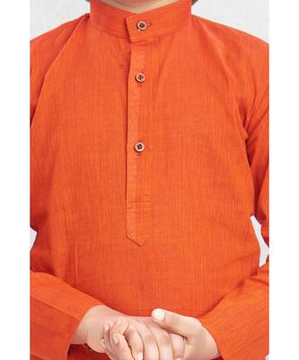 Orange Boys Benaras Cotton Dhoti-Kurta Suit 2