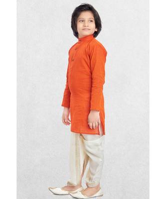 Orange Boys Benaras Cotton Dhoti-Kurta Suit 3