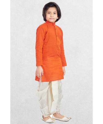 Orange Boys Benaras Cotton Dhoti-Kurta Suit 4