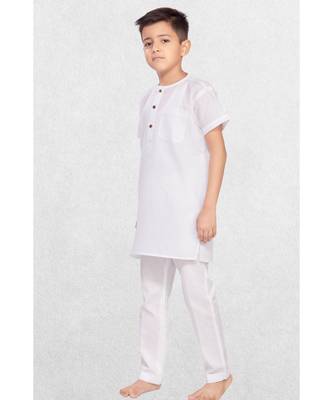 White Boys Camric-Cotton Short Kurta 1