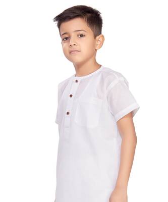 White Boys Camric-Cotton Short Kurta 2