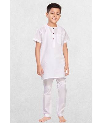 White Boys Camric-Cotton Short Kurta 4