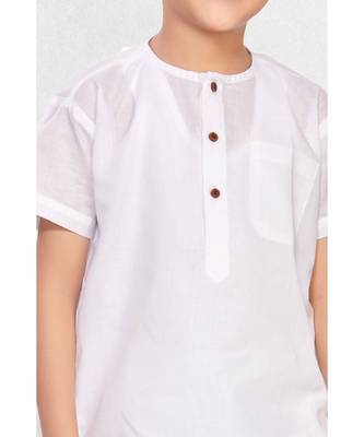 White Boys Camric-Cotton Short Kurta 5
