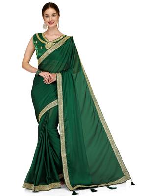 Green embroidered silk blend saree with blouse 1