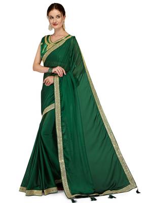 Green embroidered silk blend saree with blouse 2