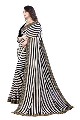 Black and White Printed Georgette Saree With Blouse 2