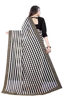 Black and White Printed Georgette Saree With Blouse 3