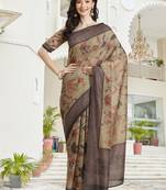 Mehendi printed chanderi saree with blouse
