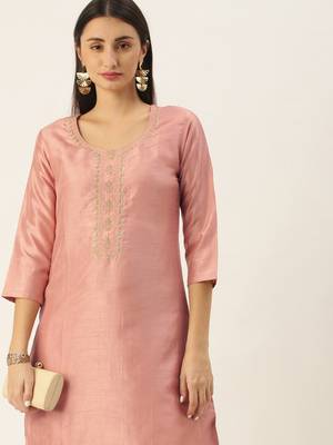 Minora Cotton Peach Embroidered Kurta Sets & Trousers   3