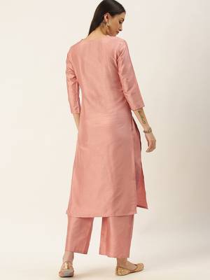 Minora Cotton Peach Embroidered Kurta Sets & Trousers   5