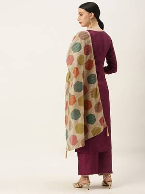 Minora Cotton Wine Floral Kurta Sets & Trousers with Dupatta 4