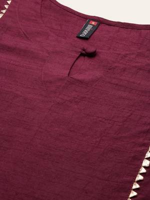 Minora Cotton Wine Floral Kurta Sets & Trousers with Dupatta 5