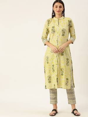 Minora Pure Cotton Off-White Printed Kurta Sets & Trousers  2