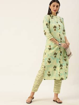 Minora Pure Cotton Off-White Printed Kurta Sets & Trousers  1