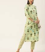 Minora Pure Cotton Off-White Printed Kurta Sets & Trousers 