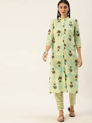 Minora Pure Cotton Off-White Printed Kurta Sets & Trousers  2