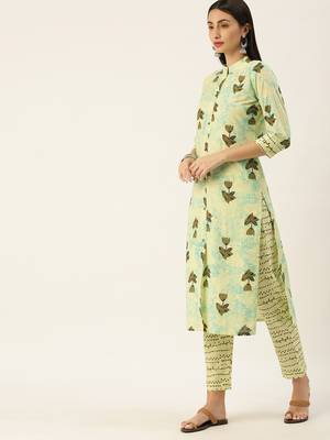 Minora Pure Cotton Off-White Printed Kurta Sets & Trousers  3