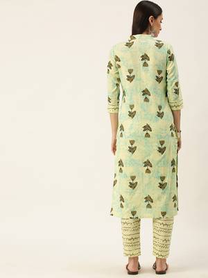Minora Pure Cotton Off-White Printed Kurta Sets & Trousers  4