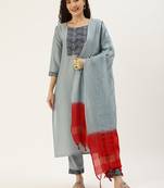 Minora Cotton Grey Solid Kurta Sets & Trousers 
